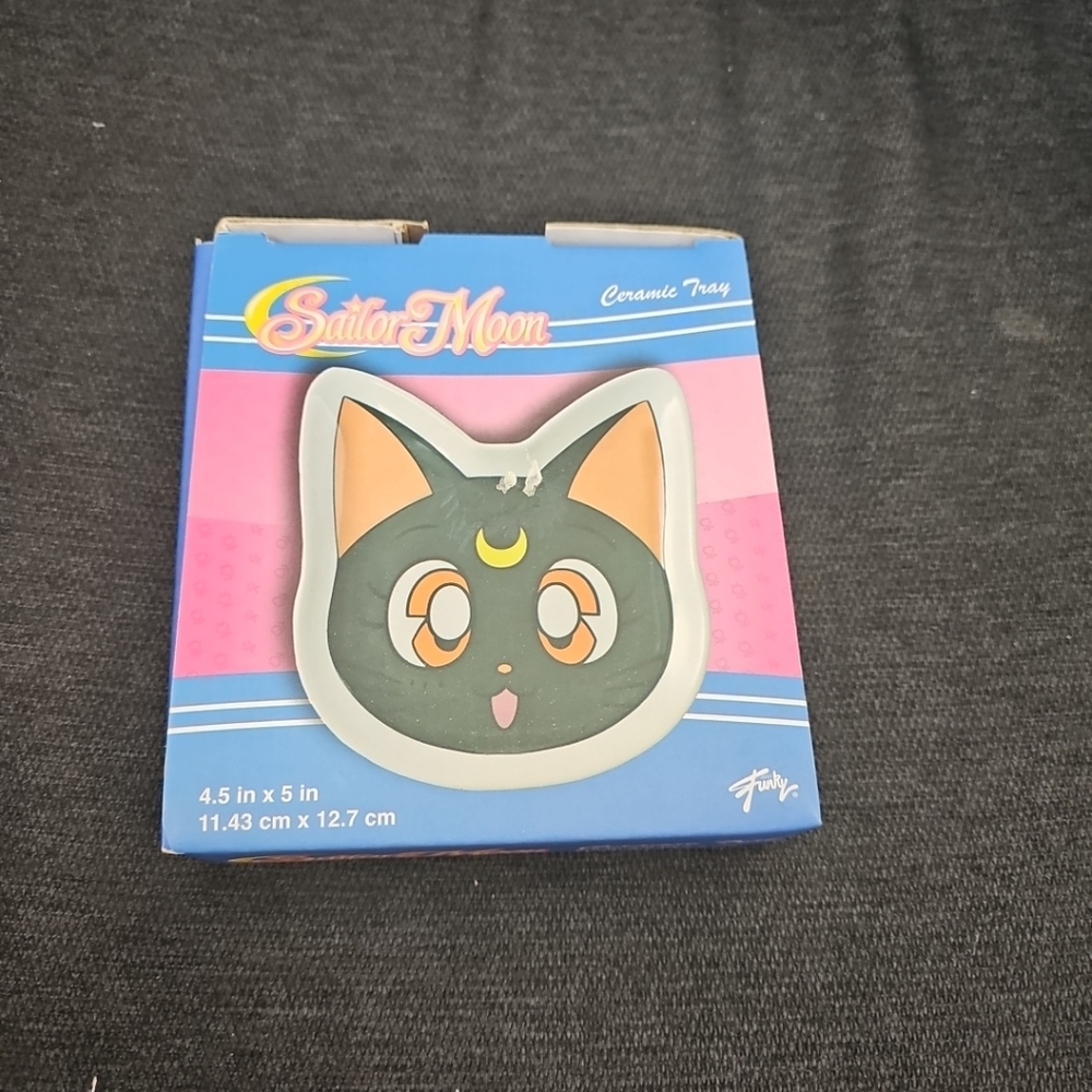NIB Luna Sailor Moon Ceramic Trinket Tray Dish 4.5" X 5" Black Cat